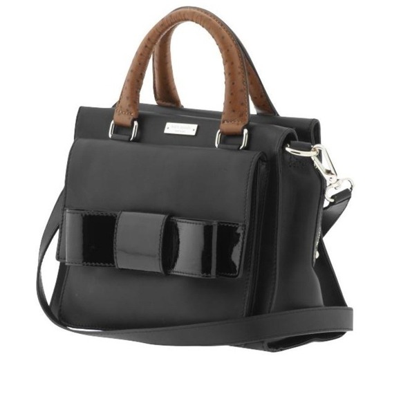 kate spade Handbags - Kate Spade Bow Bridge Kennedy Satchel Black Leather Ostrich Trim Crossbody Bag